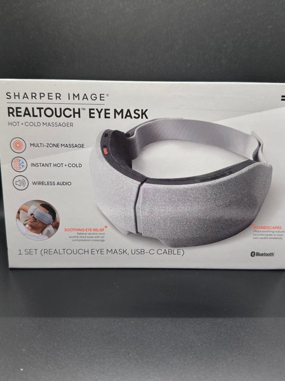 Sharper Image RealTouch Eye Mask Electric Hot+Cold Massager with Wireless Audio
